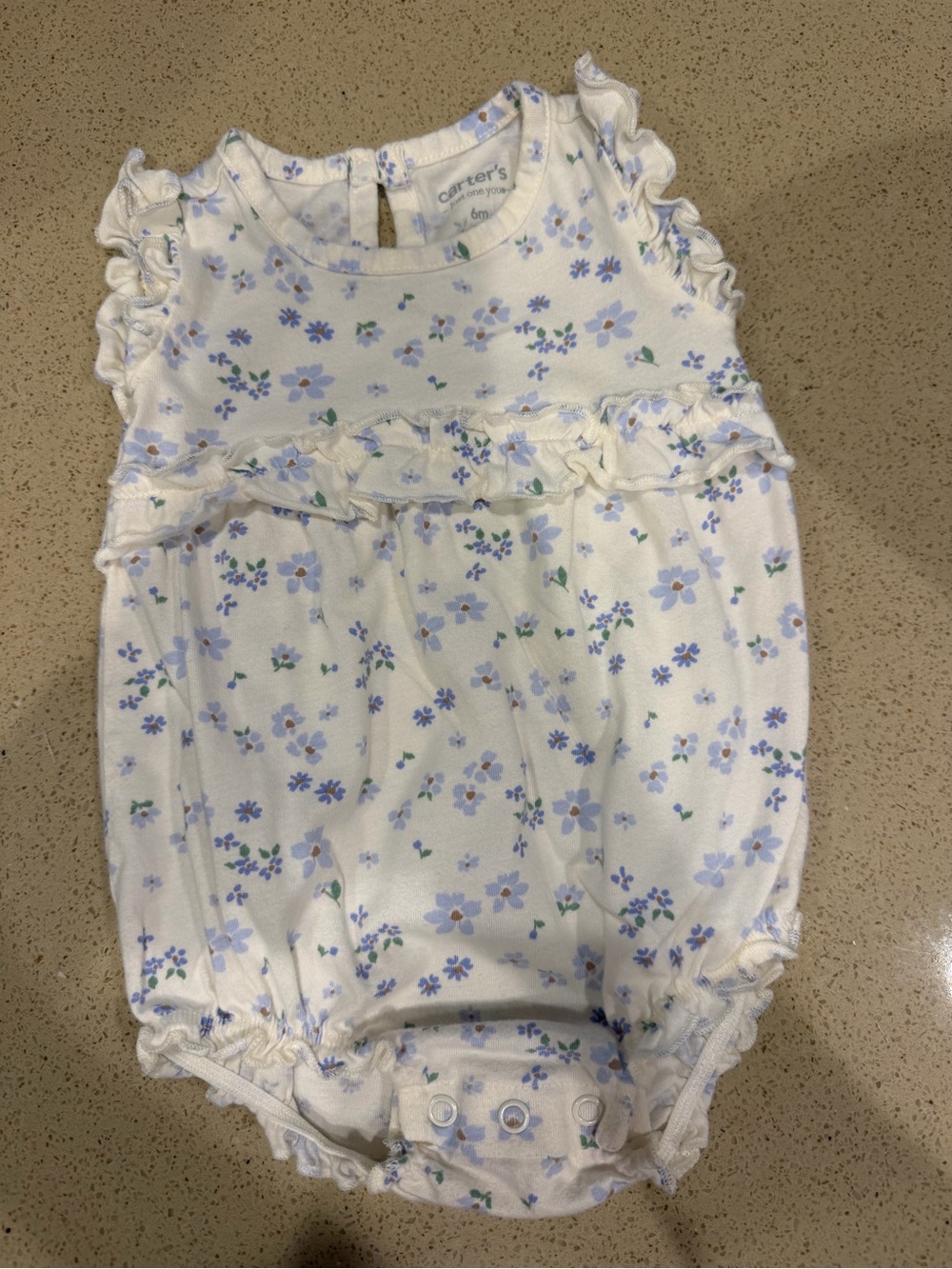 Carter's White Romper with Light Blue & Green Floral Print